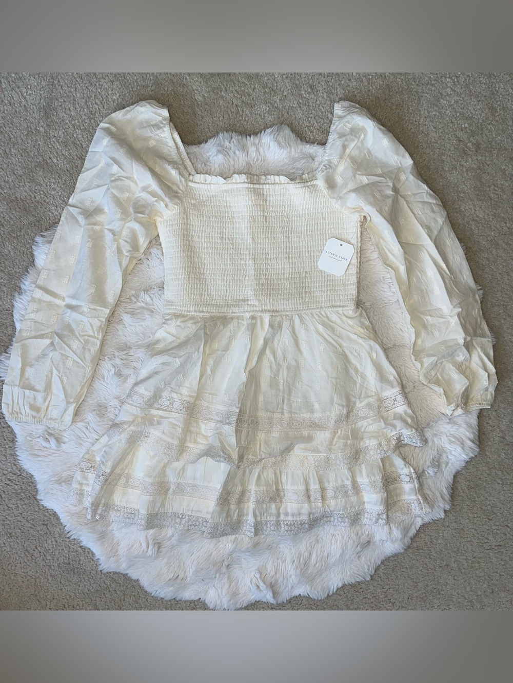 ✨ NWT Altar'd State Ivory Coquette Smocked Tiered Mini Dress | Size Medium